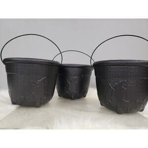 Vintage 1980s Halloween General Foam Blow Mold Witch Cauldron Bucket Decor Flame